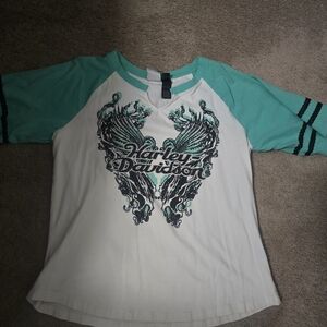 Harley-Davidson Teal and White Shirt